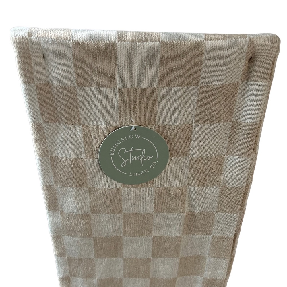 Bungalow Studio Linen Co. Tan Checkerboard Boho Throw Blanket - NWT - Picture 3 of 5
